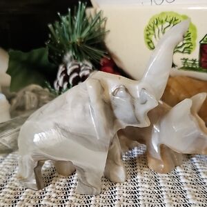 Hand Carved Stone Elephant Figurine - Gray Marble Tones